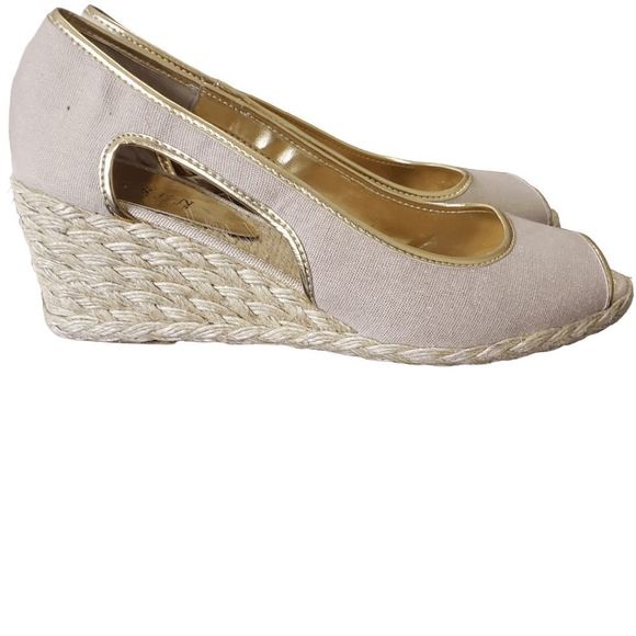 Sh150 Ralph Lauren Tan Wedge High Heel Shoe Size 9 - Picture 3 of 7